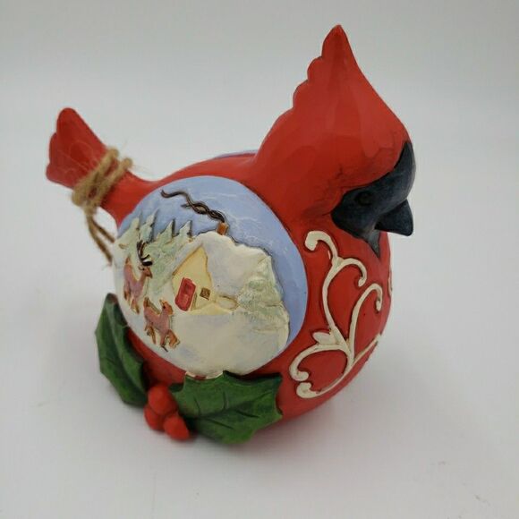Jim Shore Cardinal Christmas Figure Winters Joy Rustic Folk Art Carved Red Bird - Picture 15 of 16